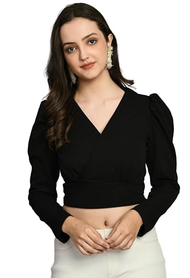 IUGA V Neck Women Black Top