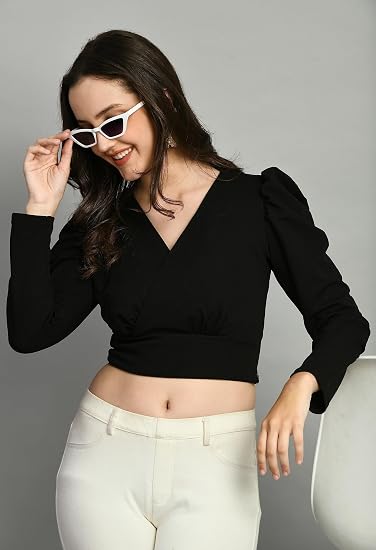 IUGA V Neck Women Black Top