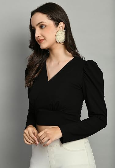 IUGA V Neck Women Black Top